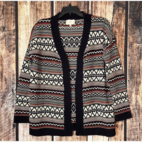 Skies Are Blue Oversized Open Cardigan Multicolor Stripe Geo Design Large - Picture 1 of 7